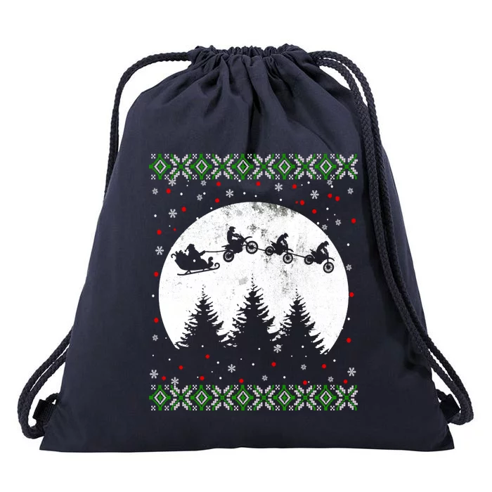 Christmas Dirt Bike Santa Riding Dirt Bike Sleigh Xmas Biker Drawstring Bag