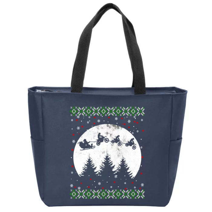 Christmas Dirt Bike Santa Riding Dirt Bike Sleigh Xmas Biker Zip Tote Bag