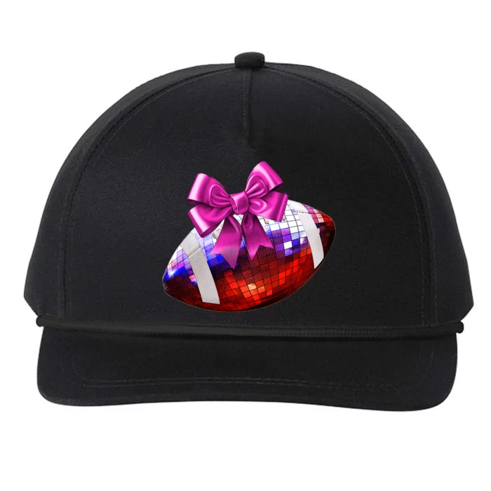 Cute Disco Ball Football Coquette Ribbon Style Snapback Five-Panel Rope Hat