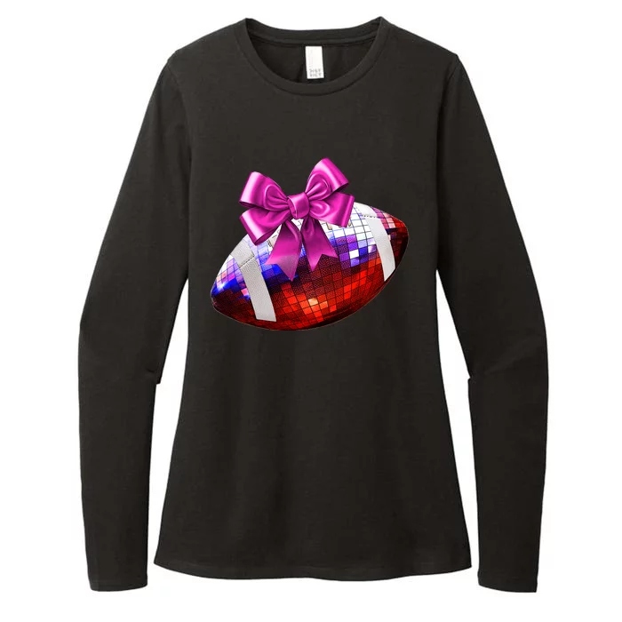 Cute Disco Ball Football Coquette Ribbon Style Womens CVC Long Sleeve Shirt