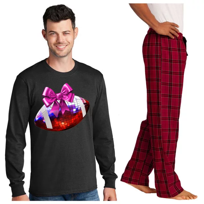 Cute Disco Ball Football Coquette Ribbon Style Long Sleeve Pajama Set