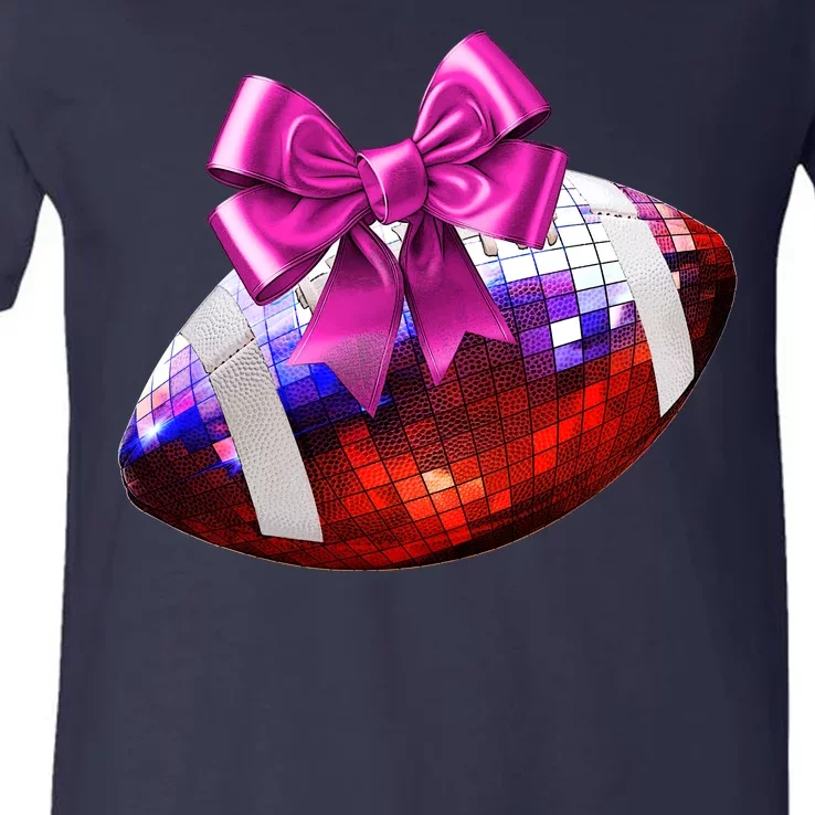 Cute Disco Ball Football Coquette Ribbon Style V-Neck T-Shirt