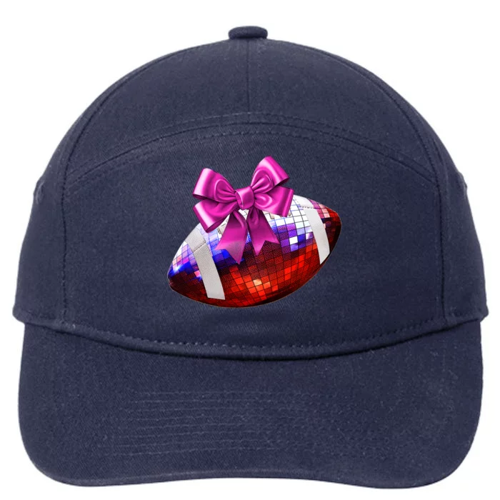 Cute Disco Ball Football Coquette Ribbon Style 7-Panel Snapback Hat