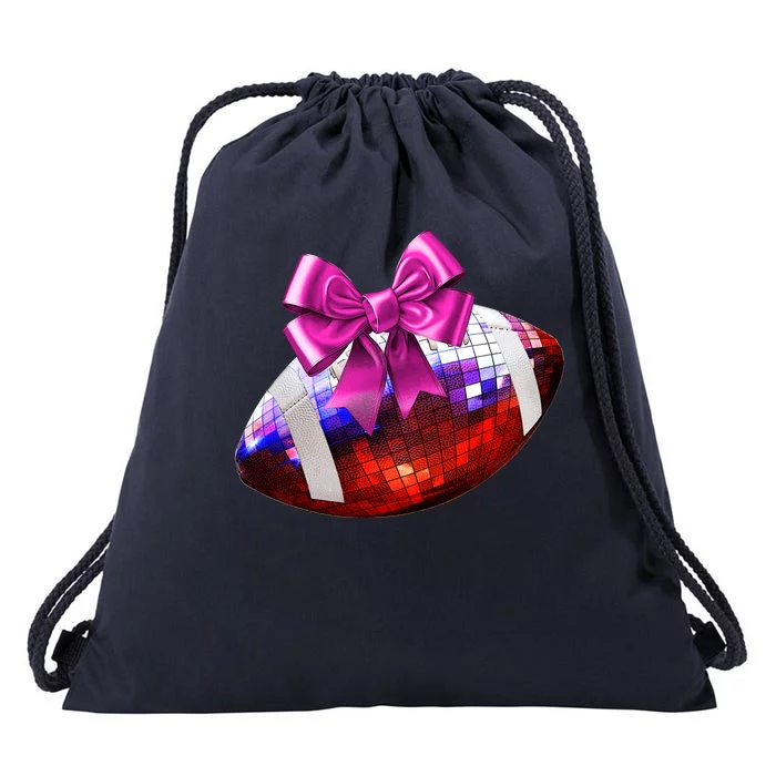 Cute Disco Ball Football Coquette Ribbon Style Drawstring Bag