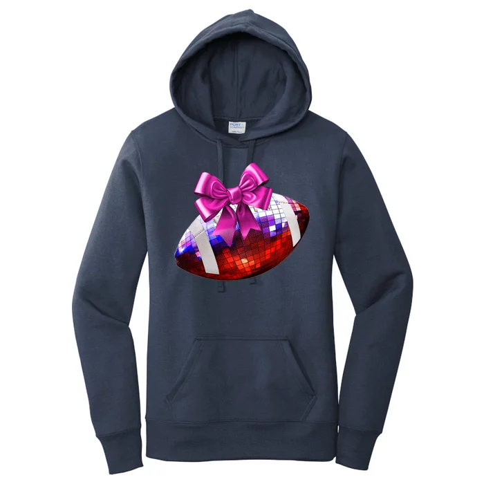 Cute Disco Ball Football Coquette Ribbon Style Women's Pullover Hoodie