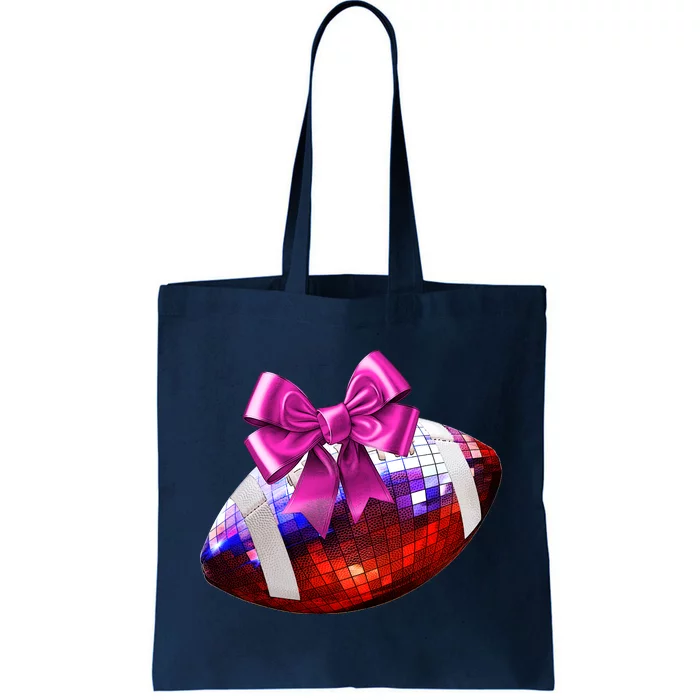 Cute Disco Ball Football Coquette Ribbon Style Tote Bag