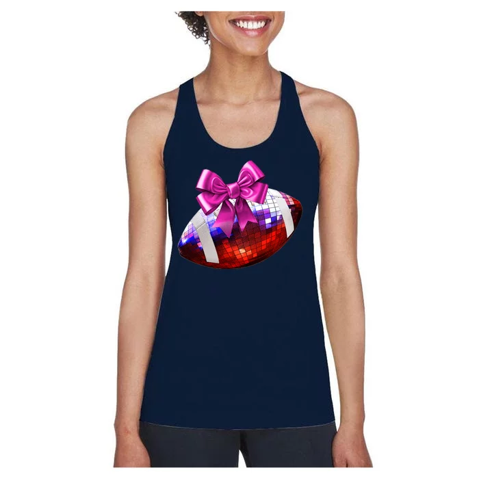 Cute Disco Ball Football Coquette Ribbon Style Women's Racerback Tank