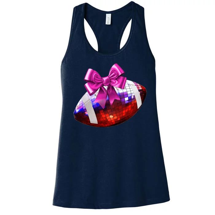 Cute Disco Ball Football Coquette Ribbon Style Women's Racerback Tank