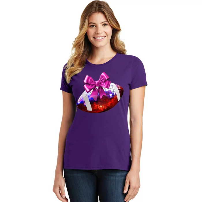 Cute Disco Ball Football Coquette Ribbon Style Women's T-Shirt