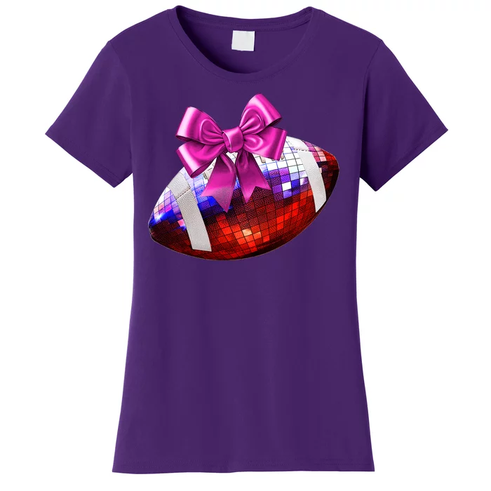 Cute Disco Ball Football Coquette Ribbon Style Women's T-Shirt