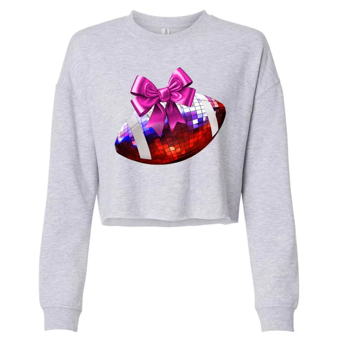 Cute Disco Ball Football Coquette Ribbon Style Cropped Pullover Crew