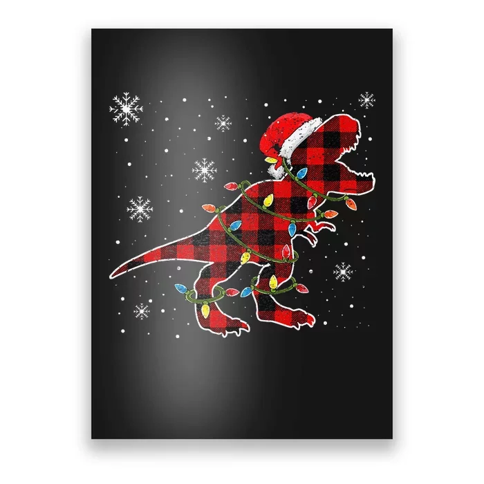 Christmas Dinosaur Buffalo Plaid Tree Light Trex Pajama Poster