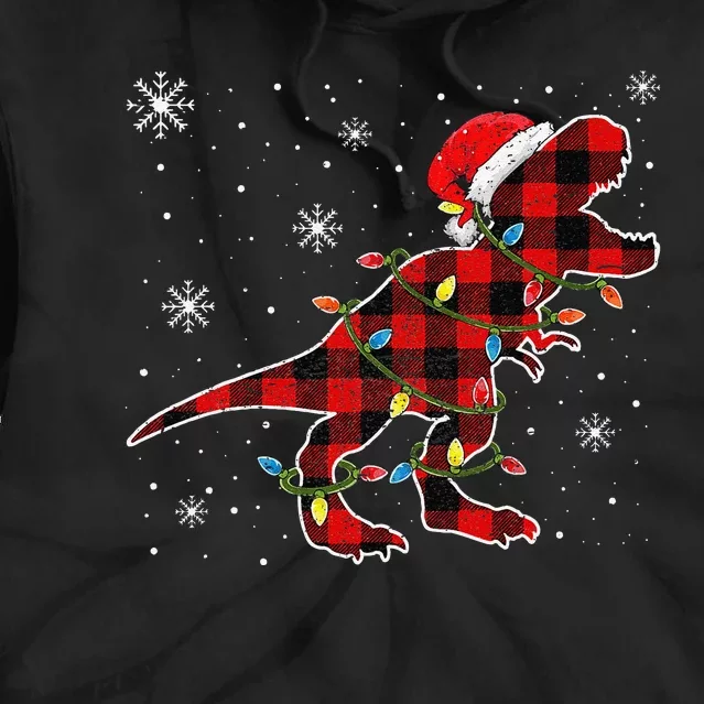 Christmas Dinosaur Buffalo Plaid Tree Light Trex Pajama Tie Dye Hoodie