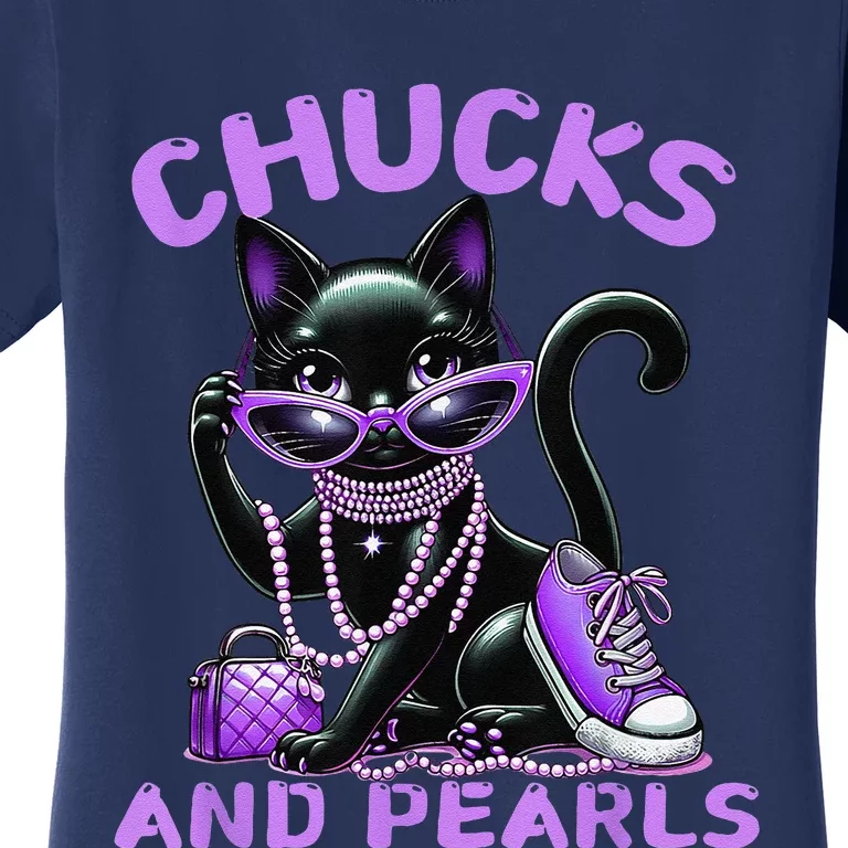 Cute Design Beautiful Black Cat Chucks And Pearls Fashion Women's T-Shirt