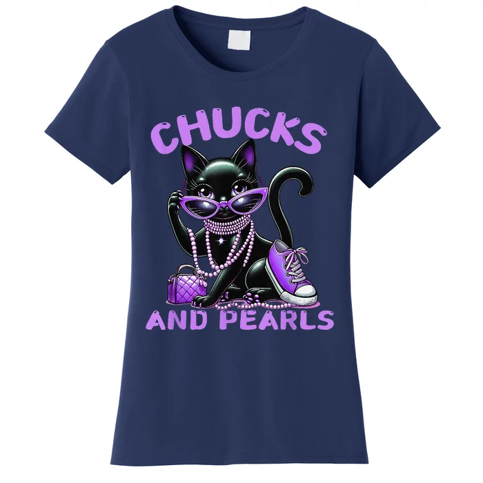 Cute Design Beautiful Black Cat Chucks And Pearls Fashion Women's T-Shirt