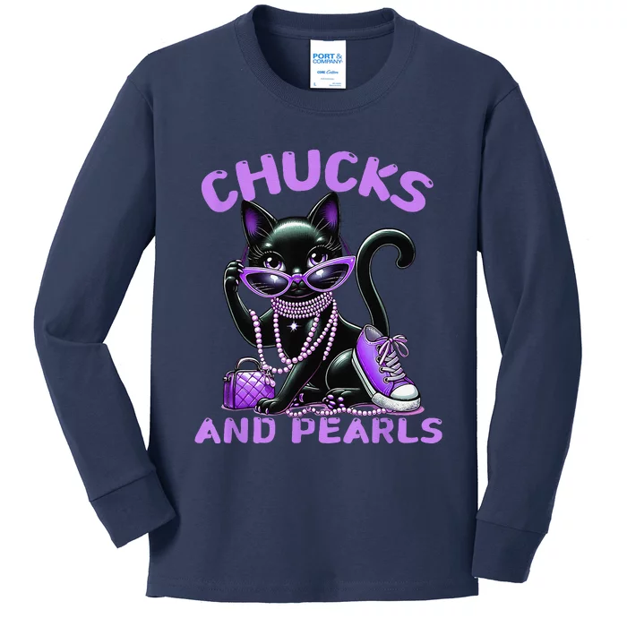 Cute Design Beautiful Black Cat Chucks And Pearls Fashion Kids Long Sleeve Shirt