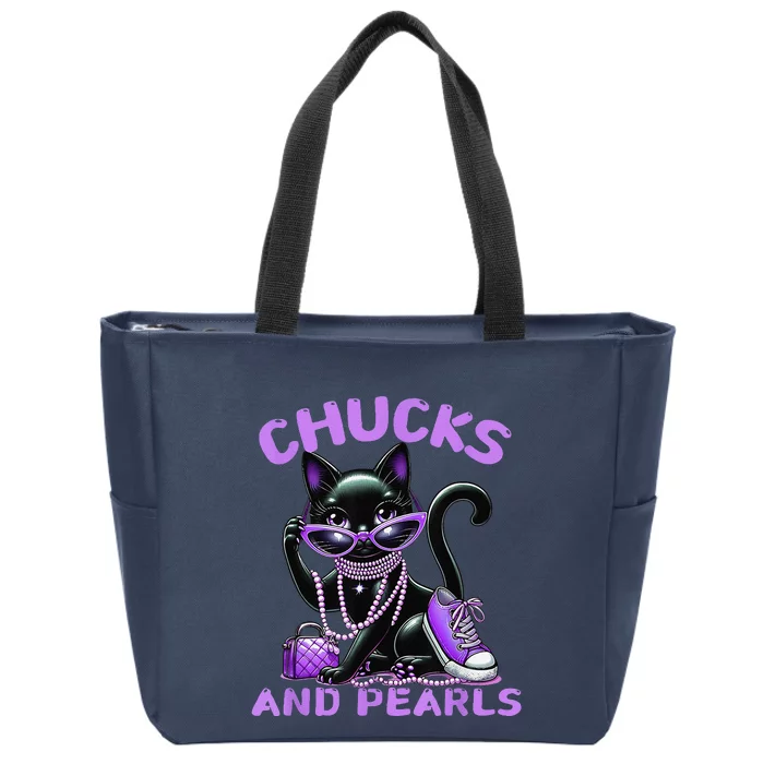 Cute Design Beautiful Black Cat Chucks And Pearls Fashion Zip Tote Bag