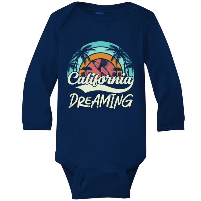 California Dreaming Beach Palm Tree Summer Vacation Surfers Great Gift Baby Long Sleeve Bodysuit