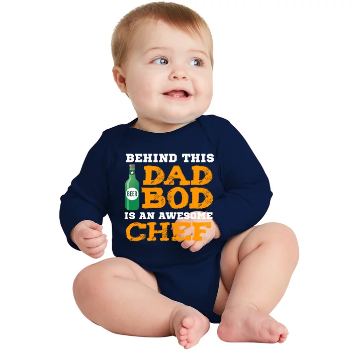 Chef Dad Bod Funny Fathers Gift For Birthday Christmas Gift Baby Long Sleeve Bodysuit