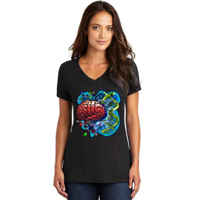 Cool DNA Brain Women's V-Neck T-Shirt