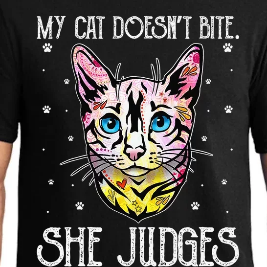 Cat Doesn't Bite She Judges Cat Mom Sarcastic Cat Dad Pajama Set