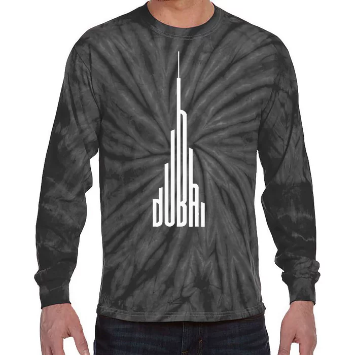 Cool Dubai Burj Khalifa Skyscraper Vintage Royalty Dubai UAE Tie-Dye Long Sleeve Shirt