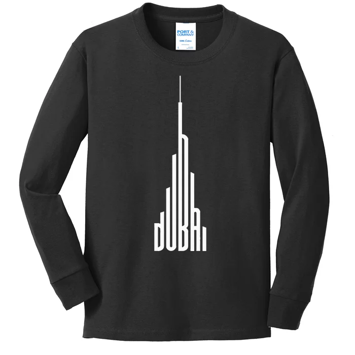 Cool Dubai Burj Khalifa Skyscraper Vintage Royalty Dubai UAE Kids Long Sleeve Shirt