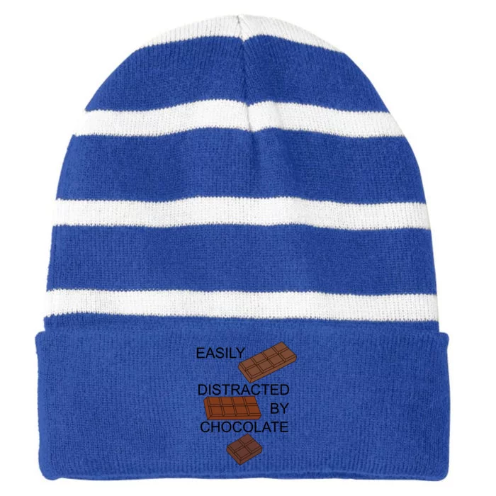 Chocolatier Distracted By Chocolate Funny Quote Gift Striped Beanie with Solid Band