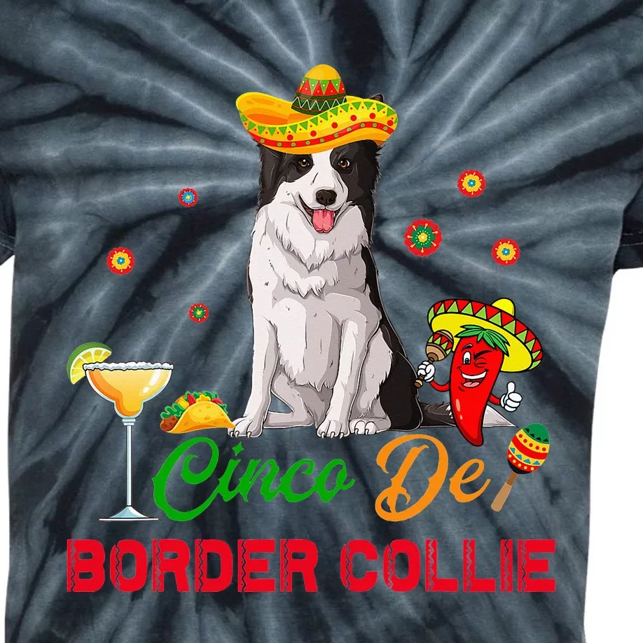 Cinco De Border Collie Cinco De Mayo Mexican Dog Sombrero Kids Tie-Dye T-Shirt