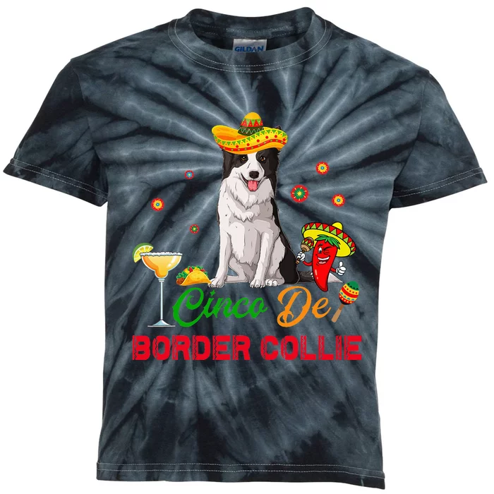 Cinco De Border Collie Cinco De Mayo Mexican Dog Sombrero Kids Tie-Dye T-Shirt