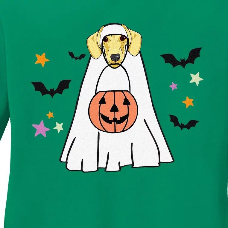 Cream Dachshund Boo Ghost Dog Lover Halloween Ladies Long Sleeve Shirt