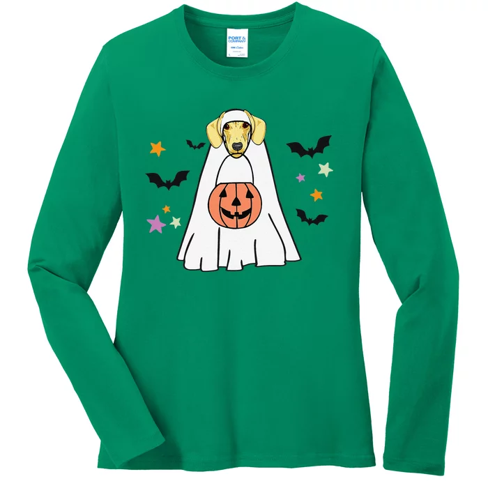 Cream Dachshund Boo Ghost Dog Lover Halloween Ladies Long Sleeve Shirt