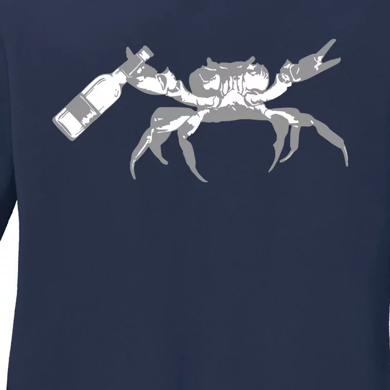 Crab Drinking Beer Ladies Long Sleeve Shirt