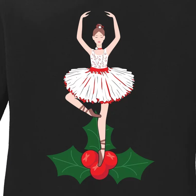 Cute Dance Christmas Ballerina Girls Ballet Dancer Ladies Long Sleeve Shirt