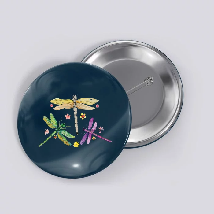 Colorful Dragonflies Button