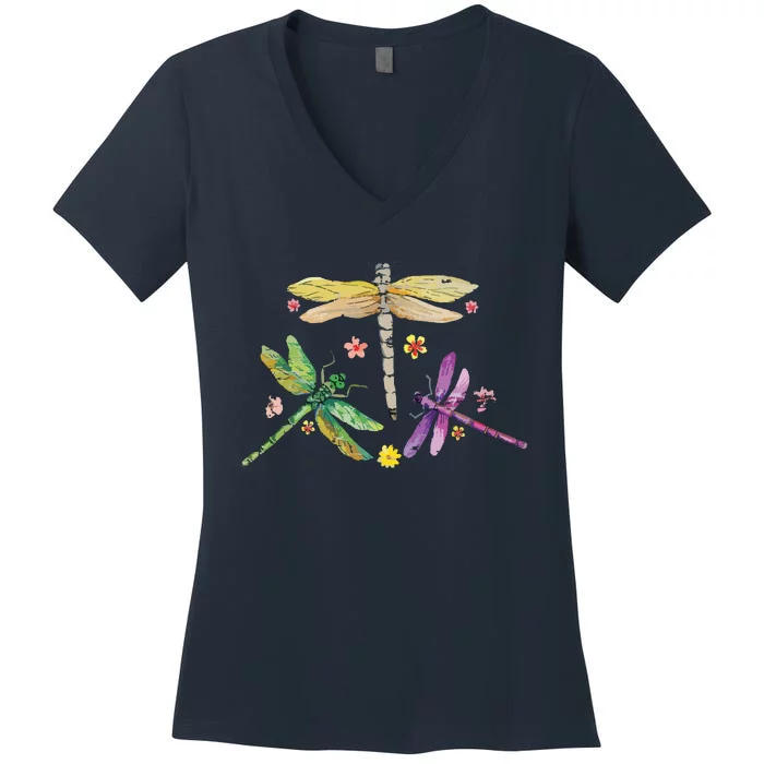 Colorful Dragonflies Women's V-Neck T-Shirt