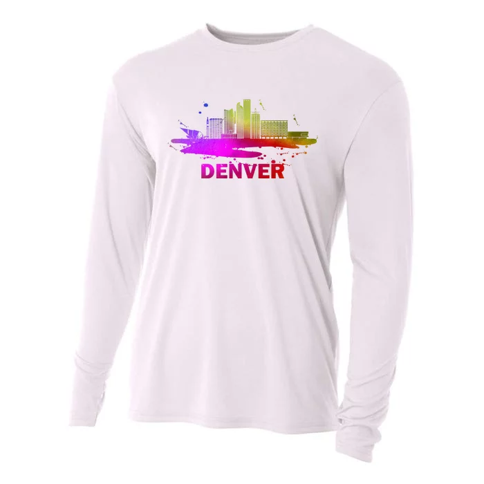 Colorful Denver Cityscape Denver Colorado Skyline Cooling Performance Long Sleeve Crew