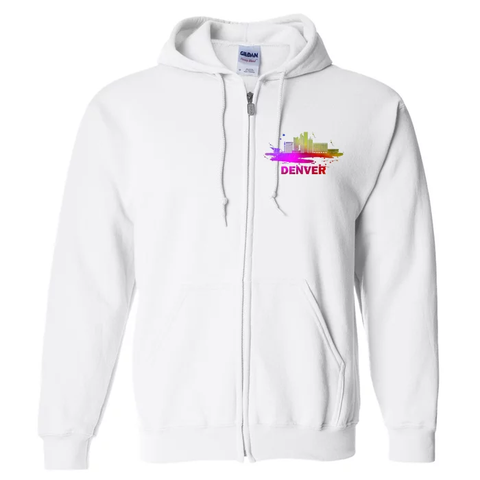 Colorful Denver Cityscape Denver Colorado Skyline Full Zip Hoodie