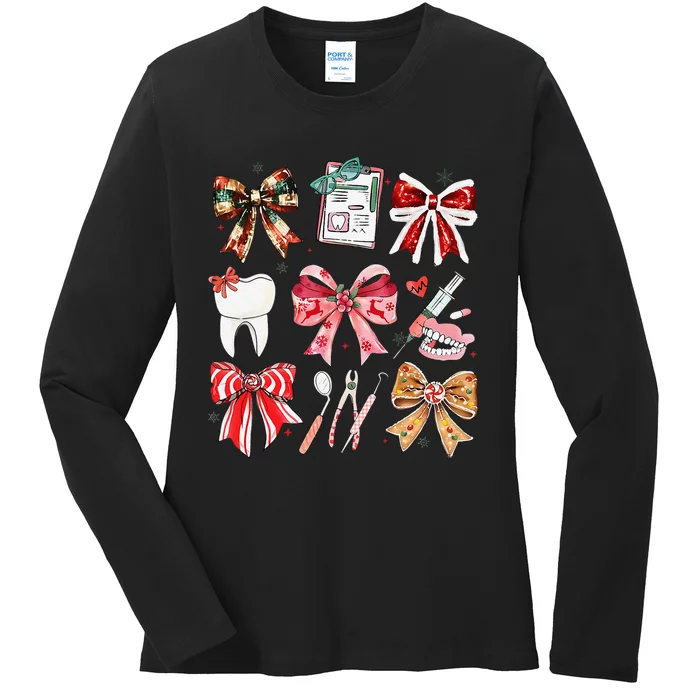 Coquette Dental Christmas Dental Hygienist Stay Merry Bright Ladies Long Sleeve Shirt