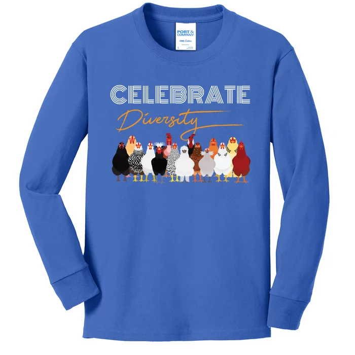 Celebrate Diversity Chickens Funny Graphic Tee Chicken Cute Gift Kids Long Sleeve Shirt