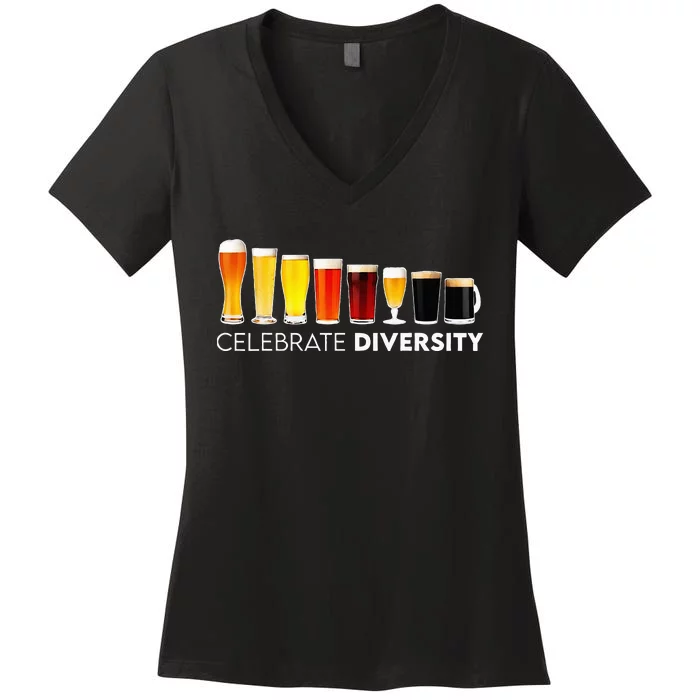 Celebrate Diversity Cocktails Beer Lover Drinking Bartender Women's V-Neck T-Shirt