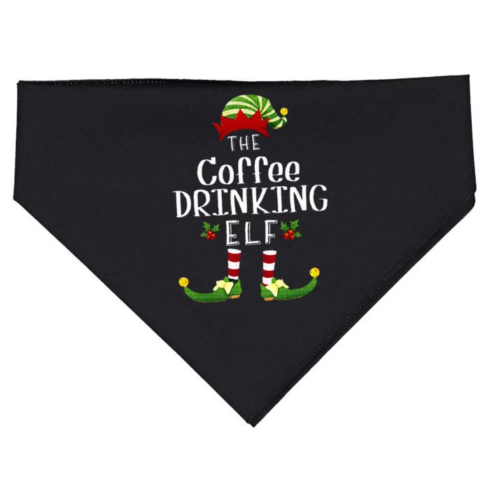 Coffee Drinking Christmas Elf Matching Pajama XMas Party USA-Made Doggie Bandana