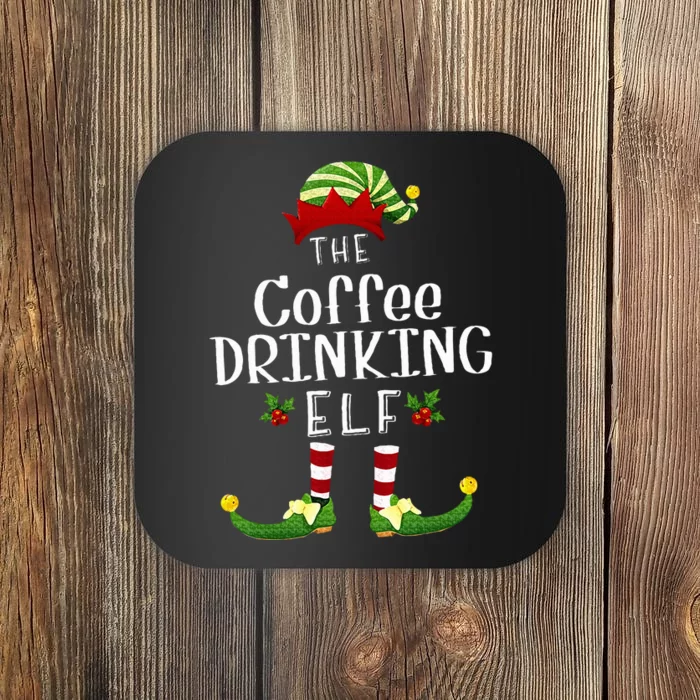 Coffee Drinking Christmas Elf Matching Pajama XMas Party Coaster