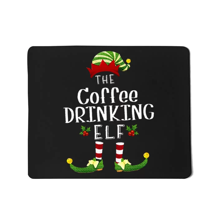 Coffee Drinking Christmas Elf Matching Pajama XMas Party Mousepad