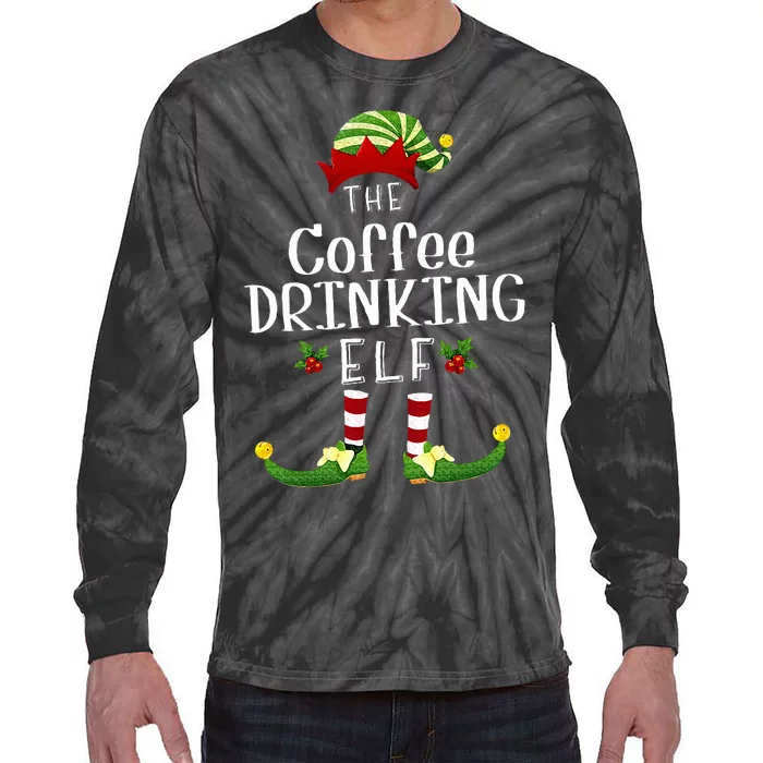 Coffee Drinking Christmas Elf Matching Pajama XMas Party Tie-Dye Long Sleeve Shirt