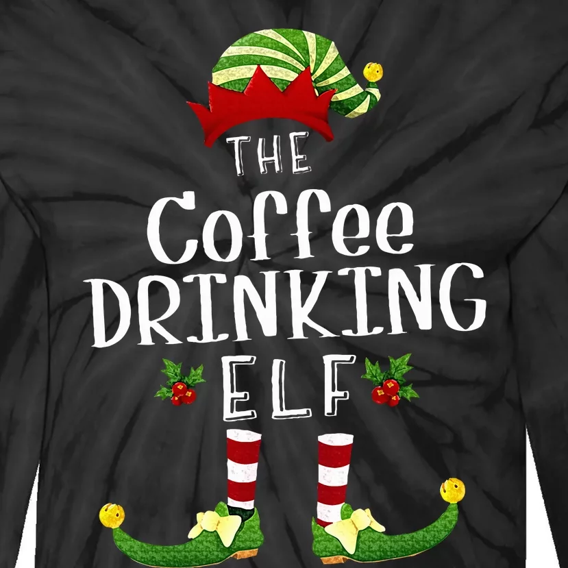 Coffee Drinking Christmas Elf Matching Pajama XMas Party Tie-Dye Long Sleeve Shirt