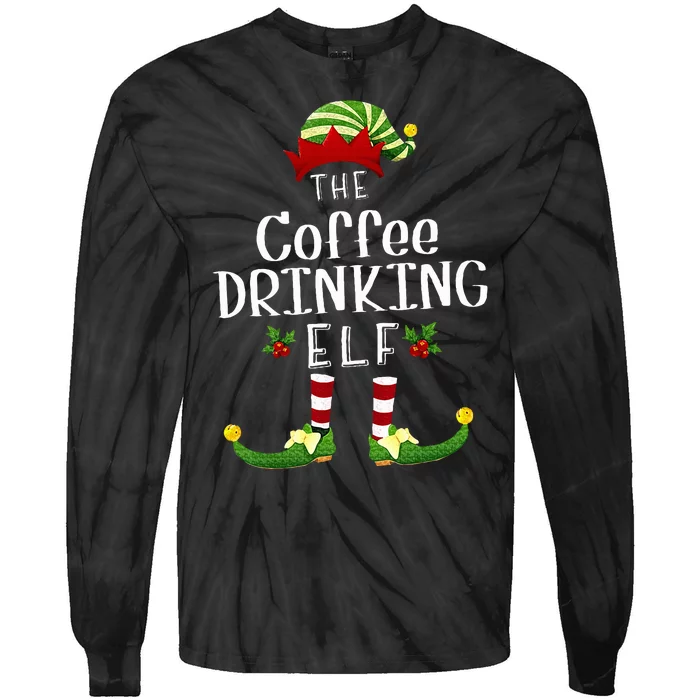 Coffee Drinking Christmas Elf Matching Pajama XMas Party Tie-Dye Long Sleeve Shirt