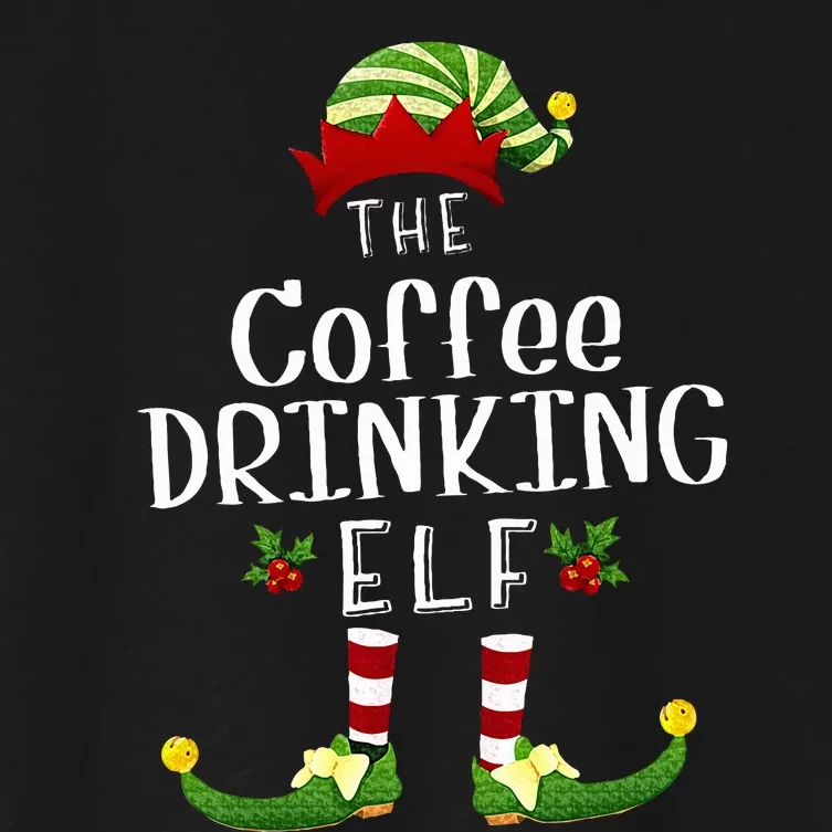 Coffee Drinking Christmas Elf Matching Pajama XMas Party Women's Crop Top Tee