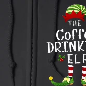 Coffee Drinking Christmas Elf Matching Pajama XMas Party Full Zip Hoodie