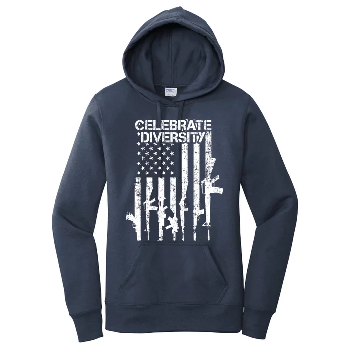 Celebrate Diversity Cute Gift Funny Guns Usa Flag Pro Gun Cute Gift Cute Gift Women's Pullover Hoodie